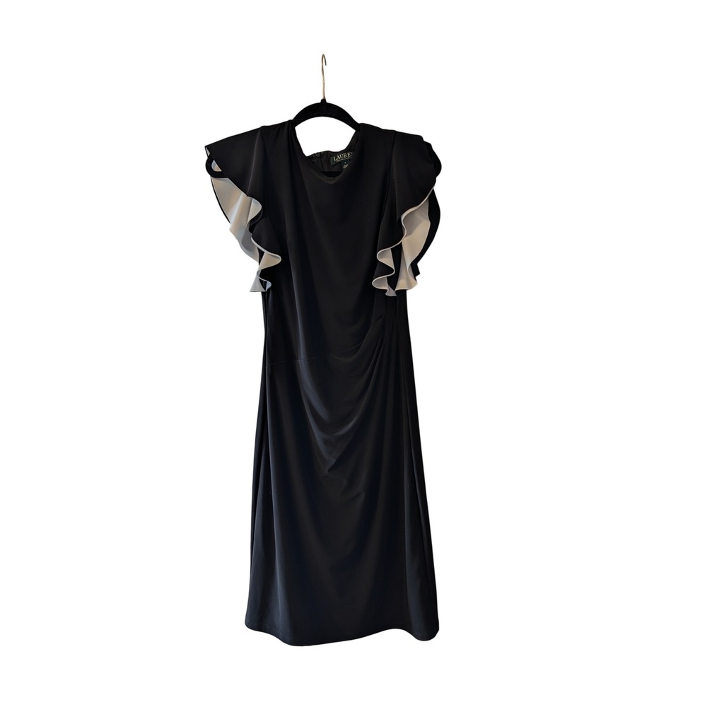 Lauren Ralph Lauren Women Ruffle Sleeve Sheath Dress 4 Black White